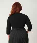 Unique Vintage Plus Size Black Three Quarter Length Sleeve Pentagon Collar Top - Unique Vintage - Womens, TOPS, KNIT TOPS