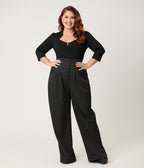 Unique Vintage Plus Size Black Three Quarter Length Sleeve Pentagon Collar Top - Unique Vintage - Womens, TOPS, KNIT TOPS
