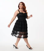 Unique Vintage Plus Size Black Tiered Sheer Midi Dress - Unique Vintage - Womens, DRESSES, PROM AND SPECIAL OCCASION