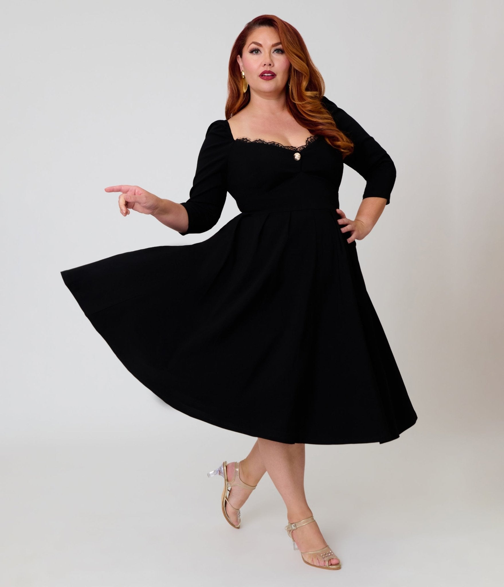 Unique Vintage Plus Size Black Trim Lamar Swing Dress