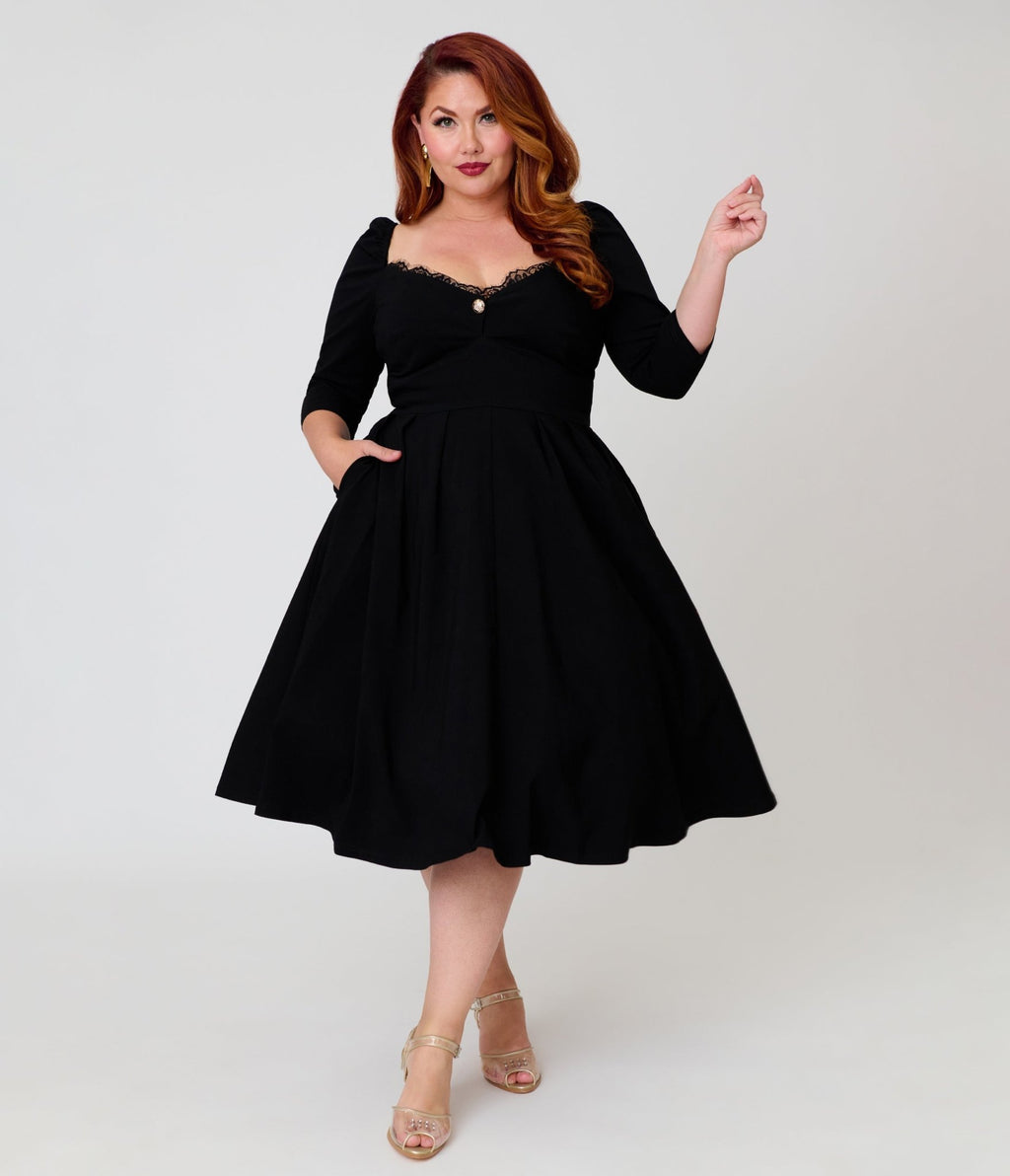 Unique Vintage Plus Size Black Trim Lamar Swing Dress - Unique Vintage - Womens, DRESSES, SWING