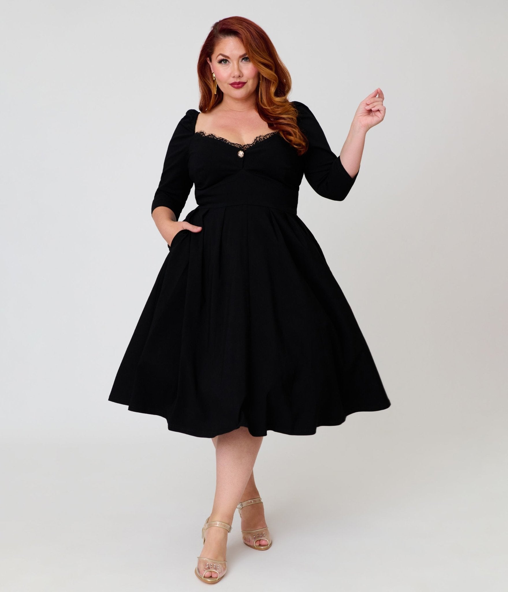 Unique Vintage Plus Size Black Trim Lamar Swing Dress - Unique Vintage - Womens, DRESSES, SWING