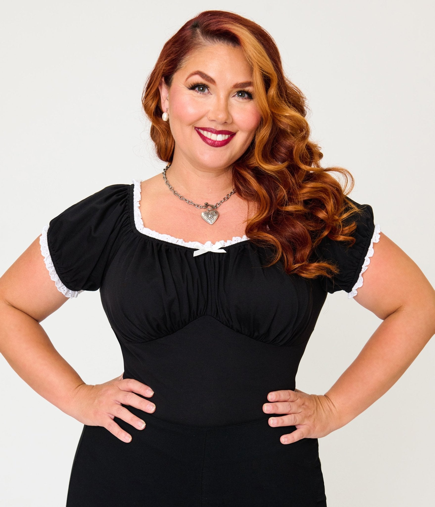Unique Vintage Plus Size Black Velvet Bernadette Top - Unique Vintage - Womens, TOPS, KNIT TOPS