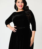 Unique Vintage Plus Size Black Velvet Devon Swing Dress - Unique Vintage - Swing Dresses