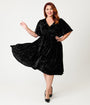 Unique Vintage Plus Size Black Velvet Flutter Sleeve Lenora Swing Dress