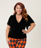 Unique Vintage Plus Size Black Velvet Flutter Sleeve Top - Unique Vintage - Womens, TOPS, KNIT TOPS