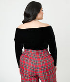 Unique Vintage Plus Size Black Velvet Folded Shoulder Knit Top - Unique Vintage - Womens, TOPS, KNIT TOPS