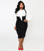Unique Vintage Plus Size Black Velvet Fontaine Suspender Pencil Skirt
