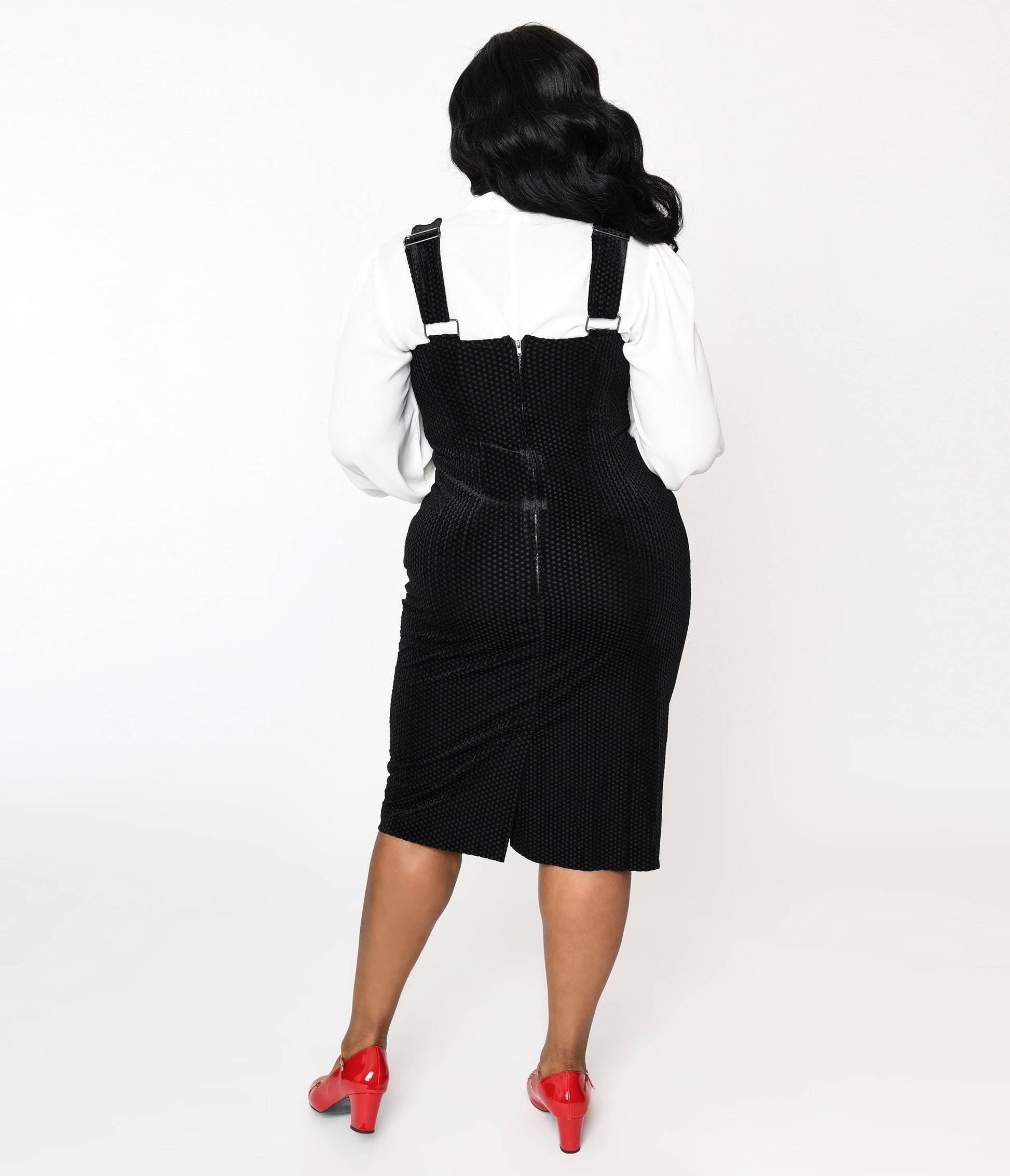 Unique Vintage Plus Size Black Velvet Fontaine Suspender Pencil Skirt - Unique Vintage - Womens, BOTTOMS, SKIRTS