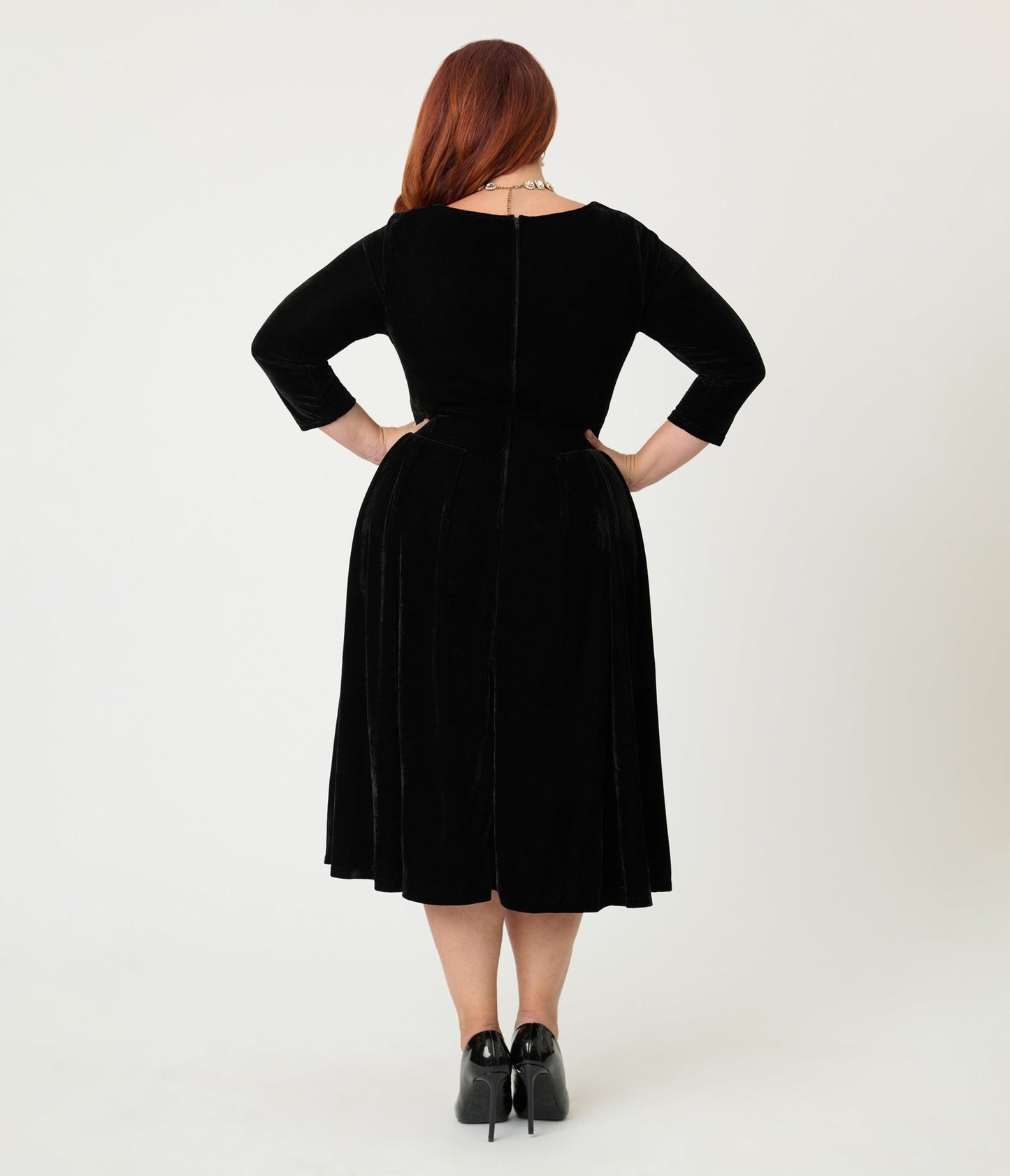 Unique Vintage Plus Size Black Velvet Front Twist Swing Dress - Unique Vintage - Womens, DRESSES, SWING