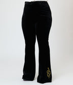 Unique Vintage Plus Size Black Velvet Gold Snake Embroidered Flare Pants - Unique Vintage -