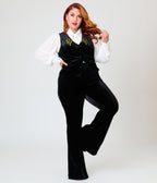 Unique Vintage Plus Size Black Velvet Gold Snake Embroidered Flare Pants - Unique Vintage -