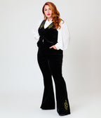 Unique Vintage Plus Size Black Velvet Gold Snake Embroidered Flare Pants - Unique Vintage -