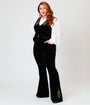 Unique Vintage Plus Size Black Velvet Gold Snake Embroidered Flare Pants