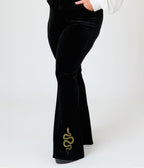 Unique Vintage Plus Size Black Velvet Gold Snake Embroidered Flare Pants - Unique Vintage -