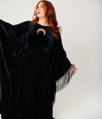 Unique Vintage Plus Size Black Velvet Moon Cutout Fringe Sleeve Dionne Caftan - Unique Vintage - Womens, DRESSES, CAFTAN