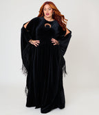 Unique Vintage Plus Size Black Velvet Moon Cutout Fringe Sleeve Dionne Caftan - Unique Vintage - Womens, DRESSES, CAFTAN