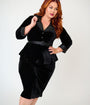 Unique Vintage Plus Size Black Velvet Peplum Cooper Suit Dress