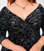Unique Vintage Plus Size Black Velvet Skull Print Marceline Swing Dress - Unique Vintage - Womens, DRESSES, SWING