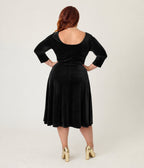 Unique Vintage Plus Size Black Velvet Square Neck Wanda Swing Dress - Unique Vintage -
