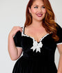 Unique Vintage Plus Size Black Velvet Sweetheart Puff Sleeve Melanie Swing Dress