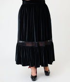 Unique Vintage Plus Size Black Velvet Tiered Midi Skirt - Unique Vintage - Womens, BOTTOMS, SKIRTS
