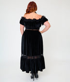 Unique Vintage Plus Size Black Velvet Tiered Midi Skirt - Unique Vintage - Womens, BOTTOMS, SKIRTS