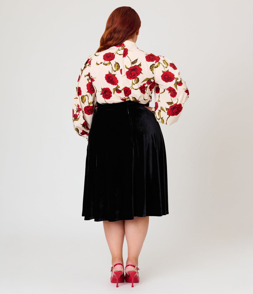Unique Vintage Plus Size Black Velvet Vivien Swing Skirt - Unique Vintage -