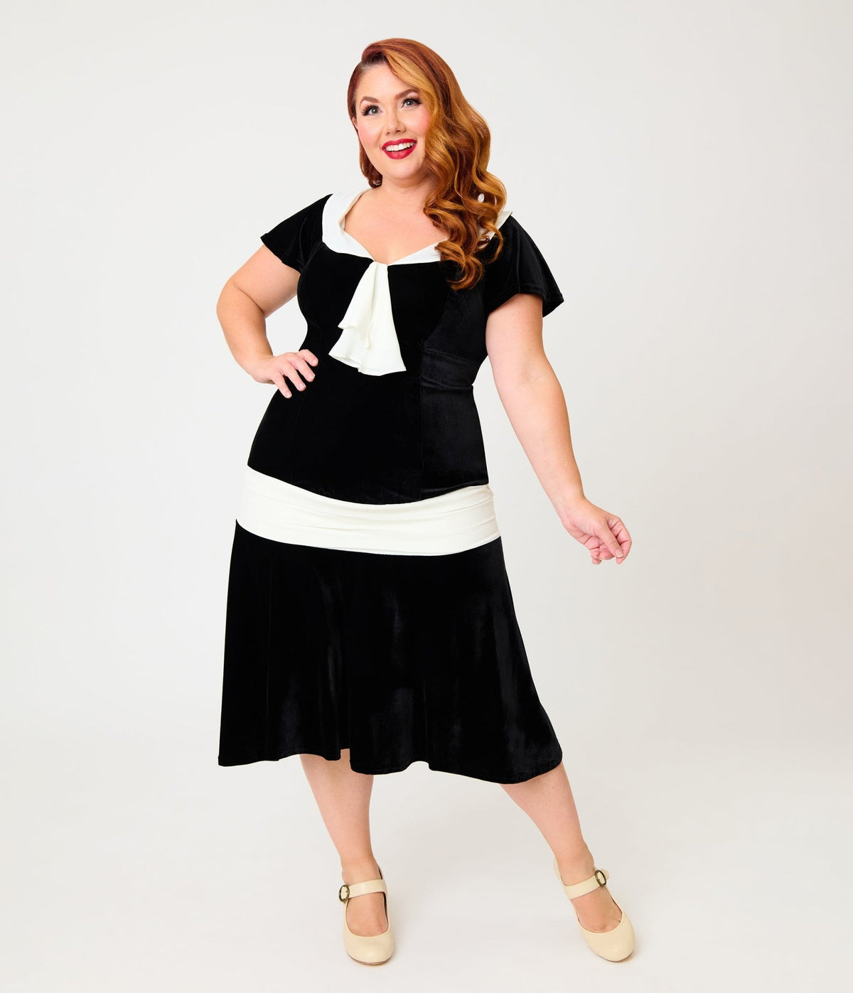 Unique Vintage Plus Size Black Velvet Wilshire Flapper Dress - Unique Vintage - Flapper