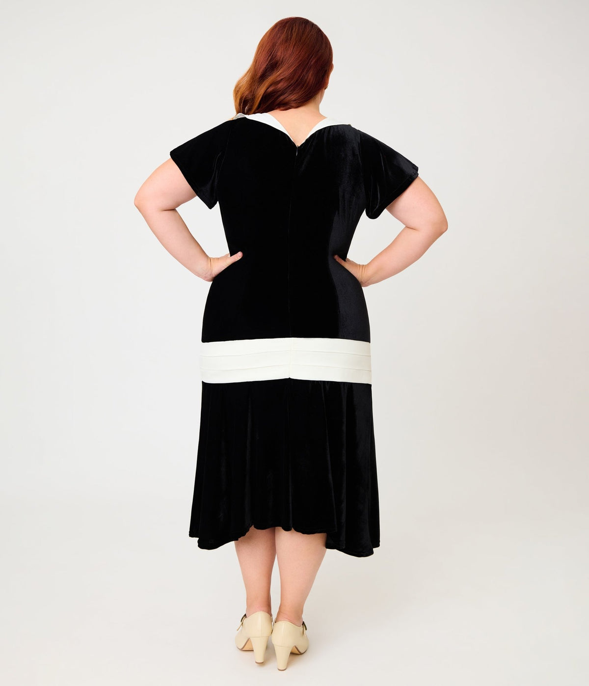 Unique Vintage Plus Size Black Velvet Wilshire Flapper Dress - Unique Vintage - Flapper