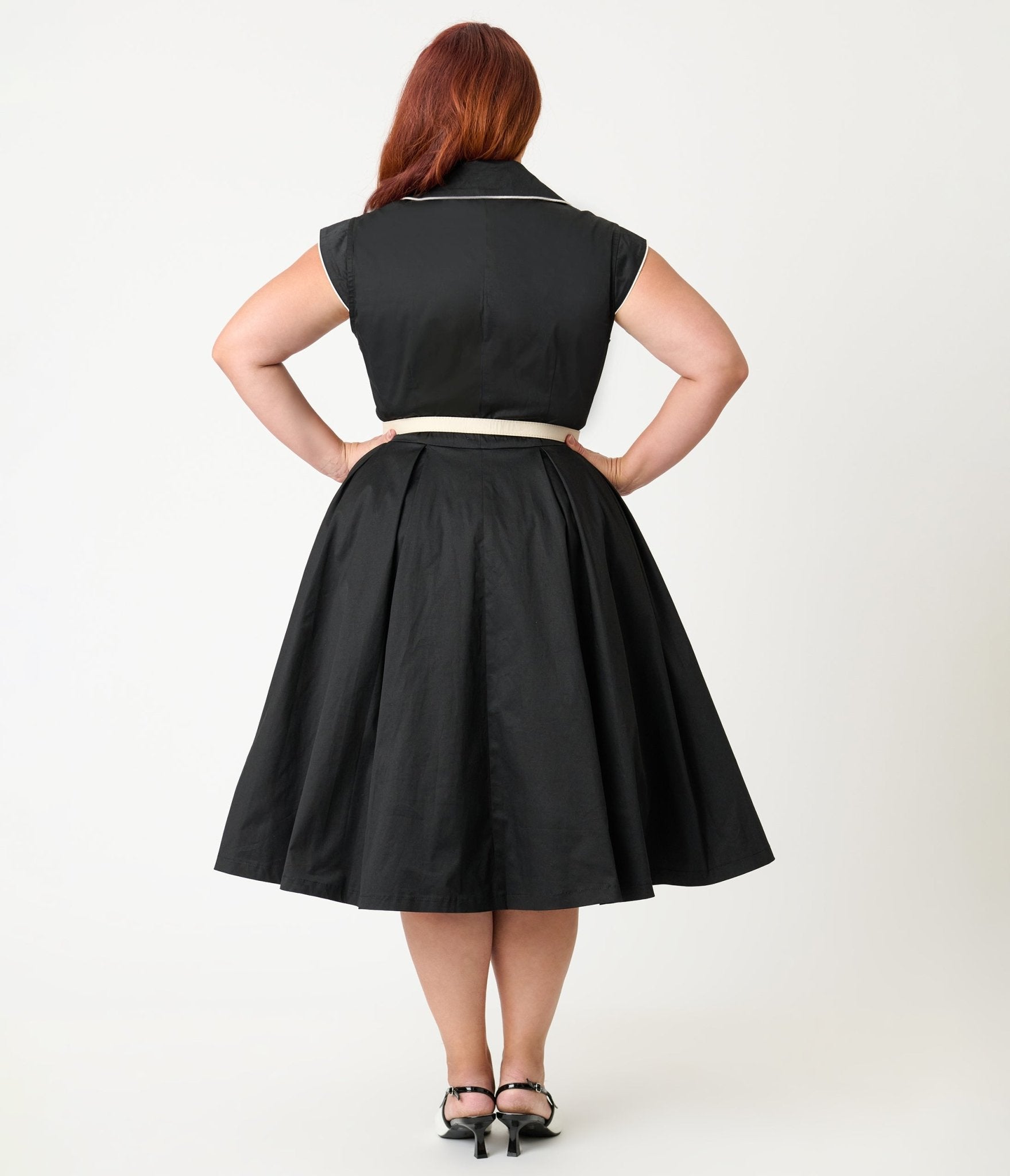 Unique Vintage Plus Size Black & White Cotton Shirt Swing Dress Unique Vintage Plus Size Black & White Cotton Shirt Swing Dress