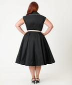 Unique Vintage Plus Size Black & White Cotton Shirt Swing Dress - Unique Vintage - Womens, DRESSES, SWING