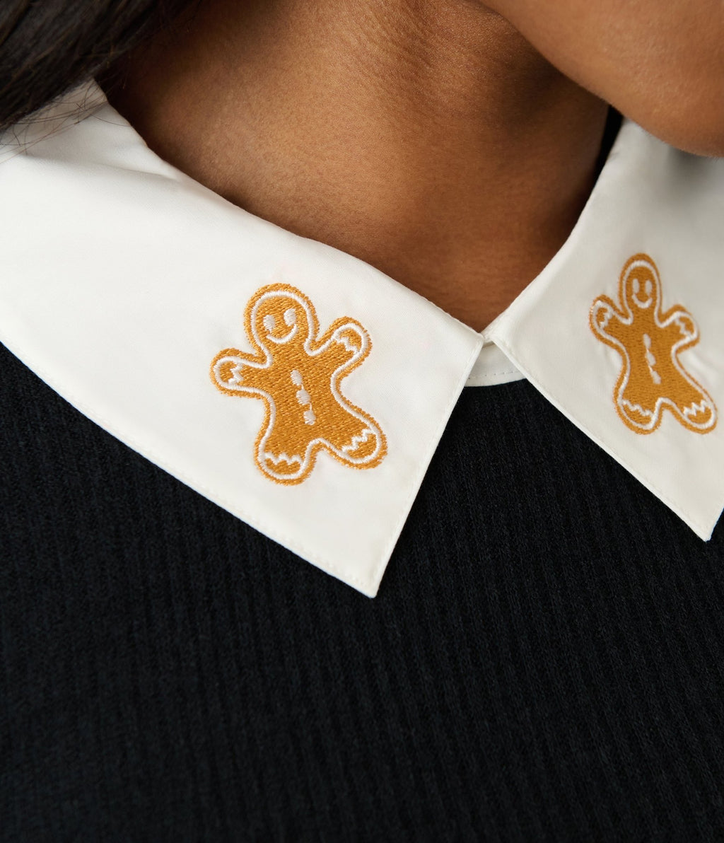 Unique Vintage Plus Size Black & White Gingerbread Man Collar Sabrina Sweater - Unique Vintage - Womens, TOPS, KNIT TOPS