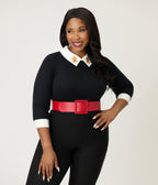 Unique Vintage Plus Size Black & White Gingerbread Man Collar Sabrina Sweater - Unique Vintage - Womens, TOPS, KNIT TOPS