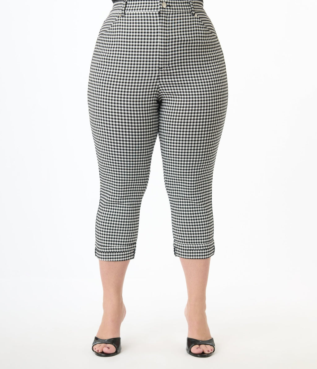 Unique Vintage Plus Size Black & White Gingham Capris - Unique Vintage - Womens, BOTTOMS, CAPRI