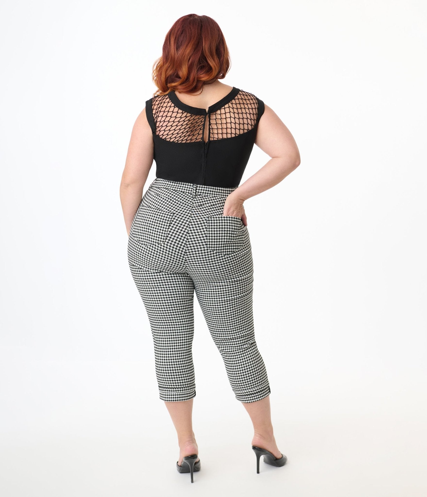 Unique Vintage Plus Size Black & White Gingham Capris - Unique Vintage - Womens, BOTTOMS, CAPRI