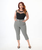 Unique Vintage Plus Size Black & White Gingham Capris - Unique Vintage - Womens, BOTTOMS, CAPRI