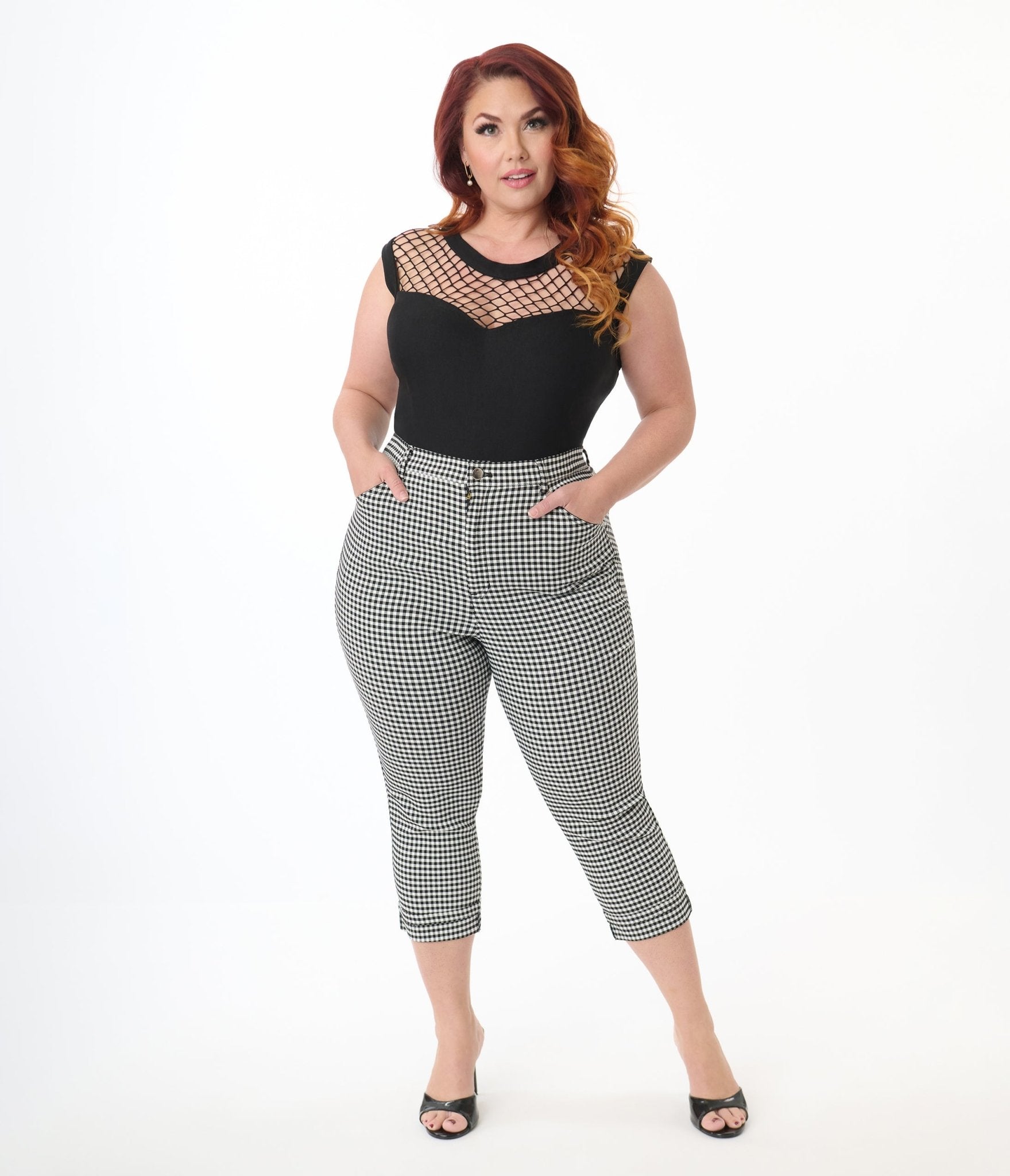 Unique Vintage Plus Size Black & White Gingham Capris - Unique Vintage - Womens, BOTTOMS, CAPRI