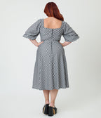 Unique Vintage Plus Size Black & White Gingham Peasant Sleeve Swing Dress - Unique Vintage - Womens, DRESSES, SWING