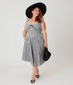 Unique Vintage Plus Size Black & White Gingham Sweetheart Flutter Sleeve Swing Dress - Unique Vintage - Womens, DRESSES, SWING