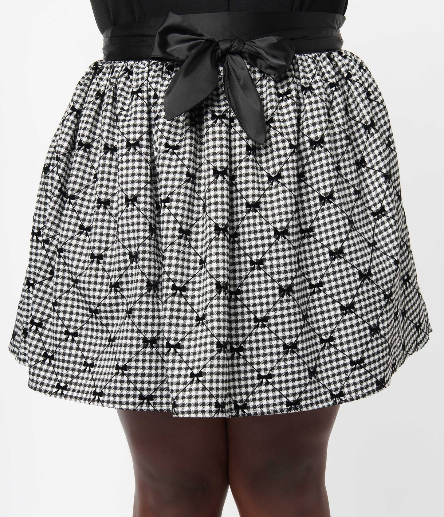 Unique Vintage Plus Size Black & White Houndstooth & Bows Flare Skirt - Unique Vintage - Womens, BOTTOMS, SKIRTS