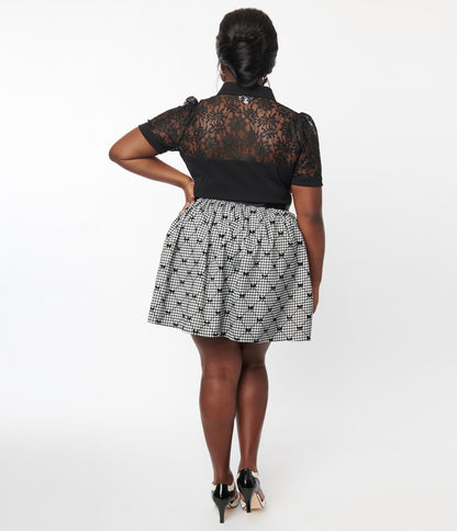 Unique Vintage Plus Size Black & White Houndstooth & Bows Flare Skirt - Unique Vintage - Womens, BOTTOMS, SKIRTS