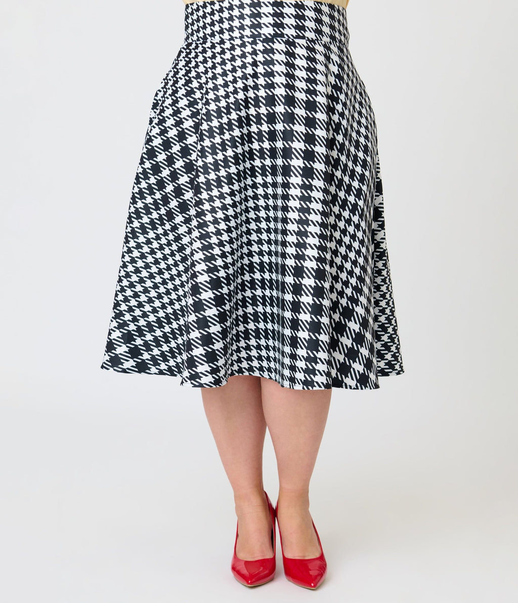 Unique Vintage Plus Size Black & White Houndstooth Vivian Swing Skirt - Unique Vintage - Womens, BOTTOMS, SKIRTS