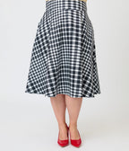 Unique Vintage Plus Size Black & White Houndstooth Vivian Swing Skirt - Unique Vintage - Womens, BOTTOMS, SKIRTS