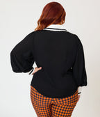 Unique Vintage Plus Size Black & White Long Sleeve Oversized Collar Blouse - Unique Vintage - Womens, TOPS, WOVEN TOPS