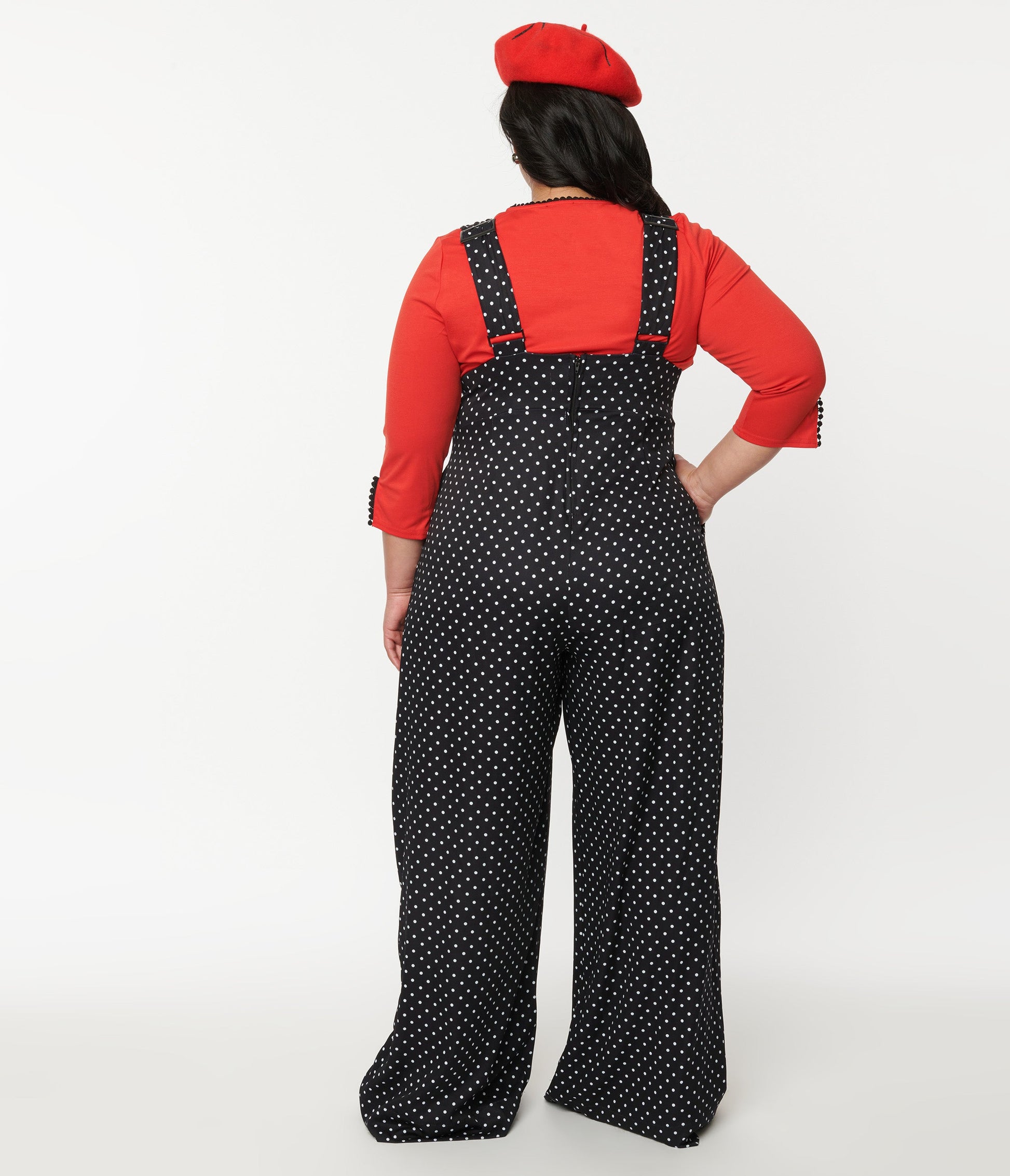Unique Vintage Plus Size Black & White Pin Dot Rochelle Suspender Pants - Unique Vintage - Womens, BOTTOMS, PANTS