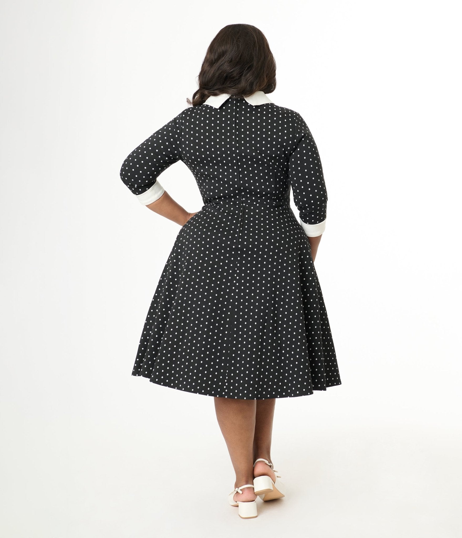 Unique Vintage Plus Size Black & White Pin Dot Shirt Dress - Unique Vintage - Womens, DRESSES, SWING