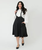 Unique Vintage Plus Size Black & White Pin Stripe Suspender Swing Skirt - Unique Vintage - Womens, BOTTOMS, SKIRTS