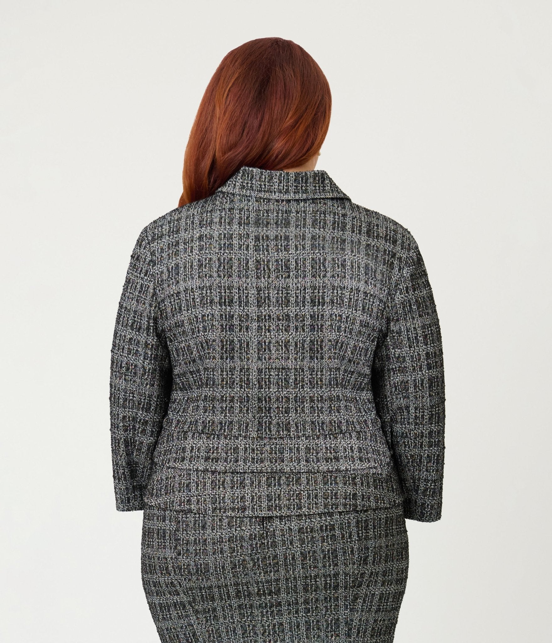 Unique Vintage Plus Size Black & White Plaid Boucle Peplum Jacket