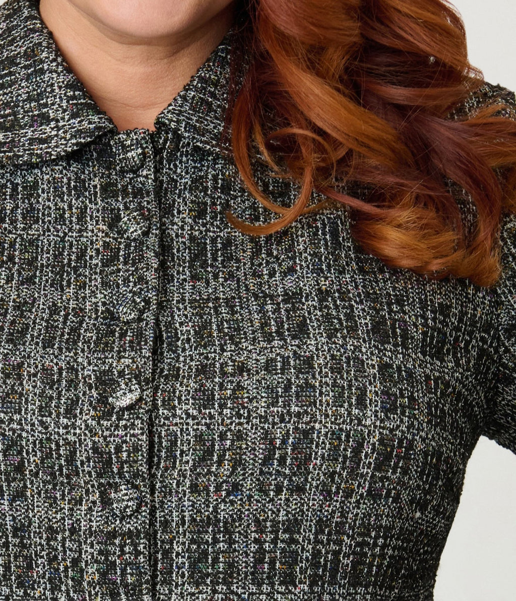 Unique Vintage Plus Size Black & White Plaid Boucle Peplum Jacket - Unique Vintage - Womens, TOPS, OUTERWEAR